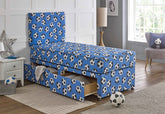 Bed Inn Kids Football Blue Divan Bed Set With Sprung Memory Foam Mattress and Headboard