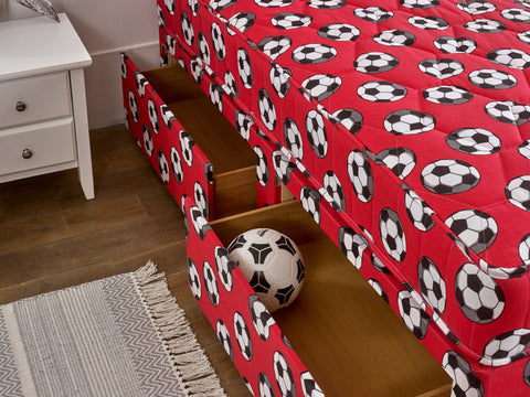 Bed Innovation Kids Football Red Divan Bed Set With Sprung Memory Foam Mattress and Headboard.