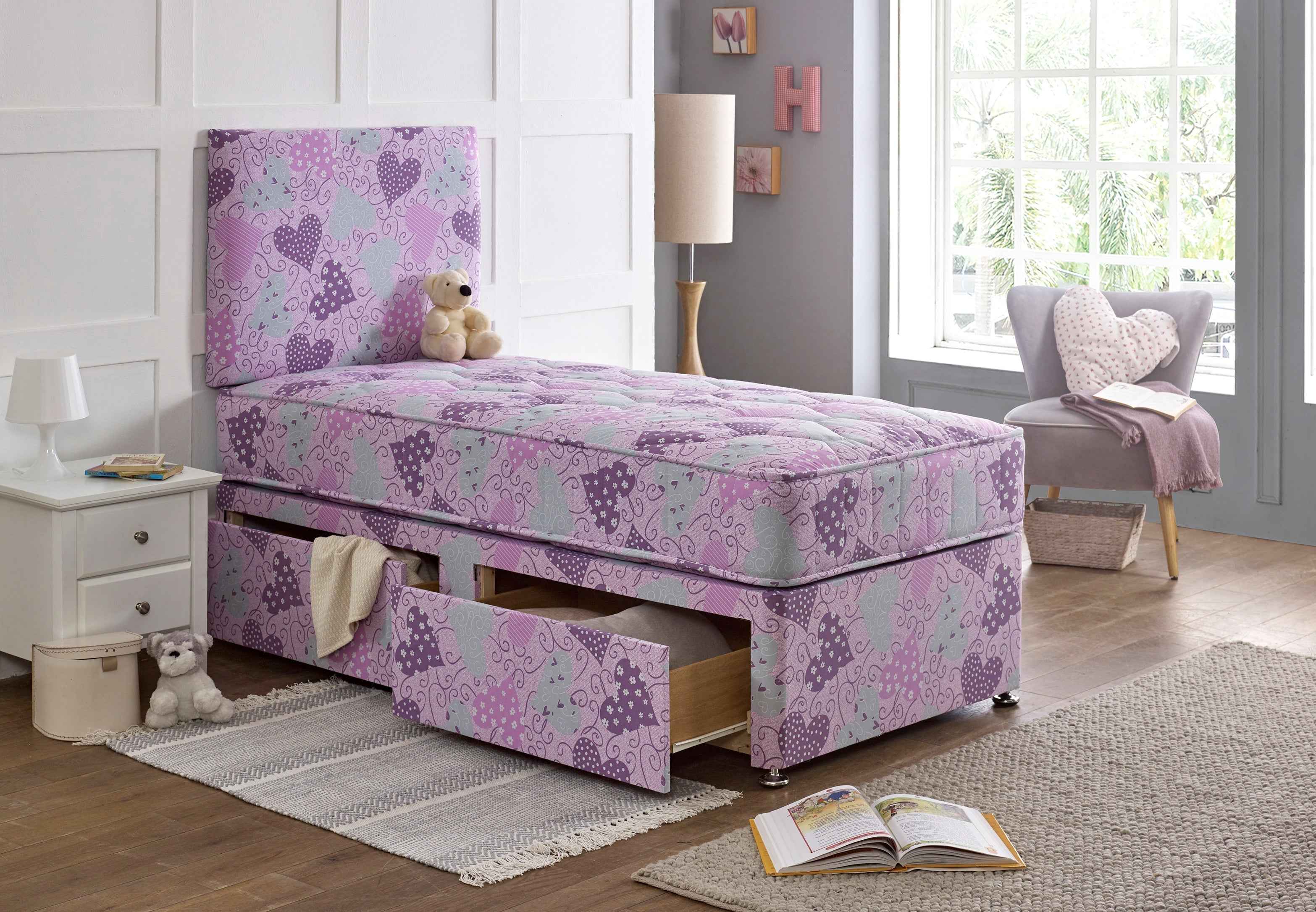 Princess Divan Kids Princess Pink Bed Set with Sprung Memory Foam Mattress & Headboard ...