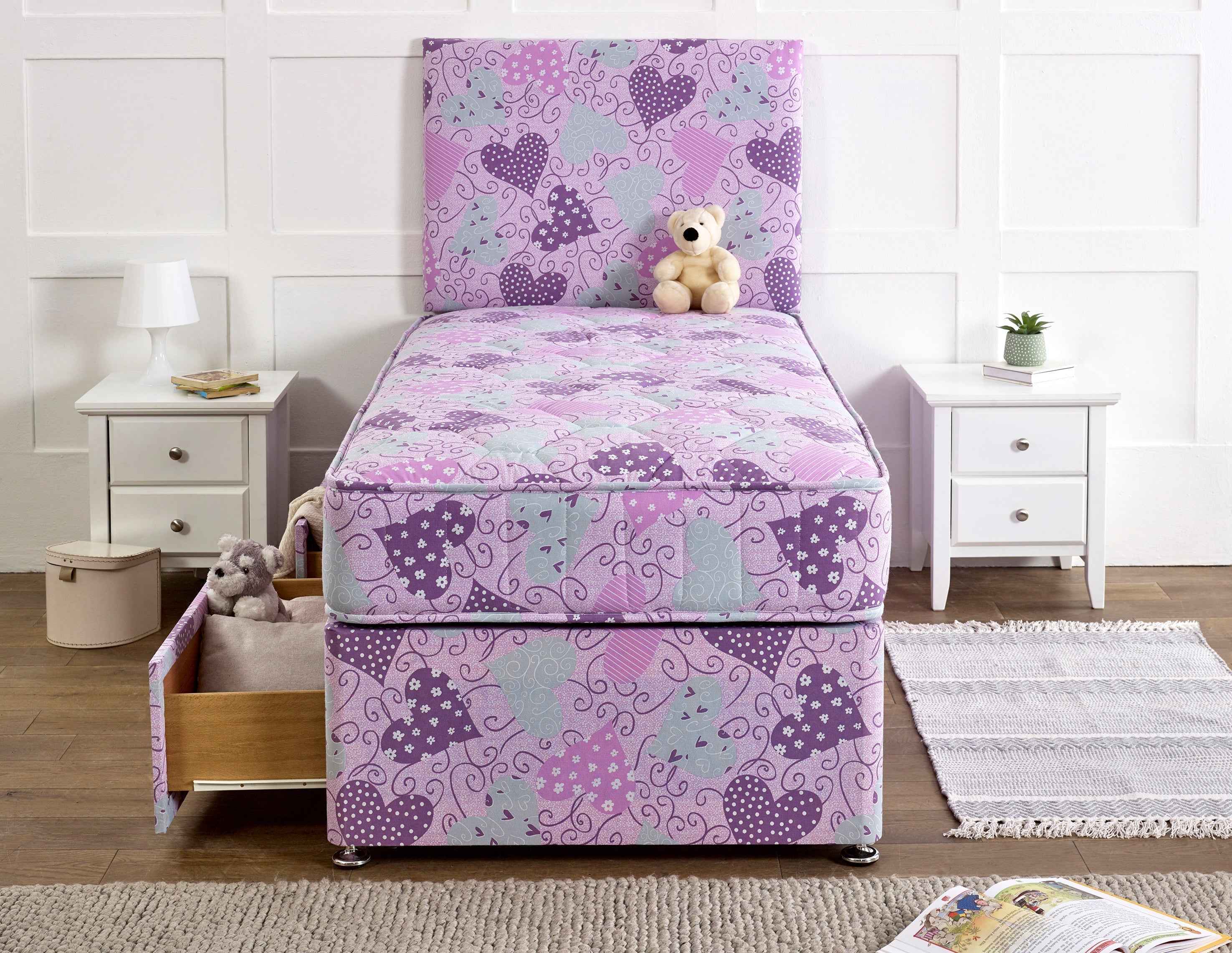 Princess Divan Kids Princess Pink Bed Set with Sprung Memory Foam Mattress & Headboard ...
